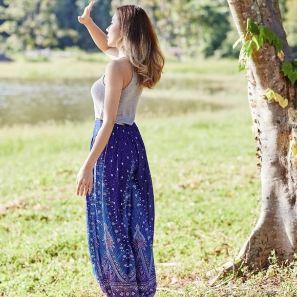 Blue flowy pants hippie bohemian harem - Picture 1 of 2